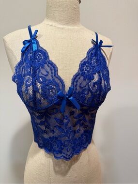 ROMWE Royal Blue Lace Bralette & Boyshort Set